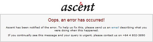 Ascent website error