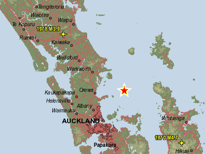 Auckland earthquake location map