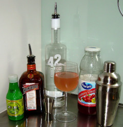 Ingredients for a Cosmopolitan cocktail