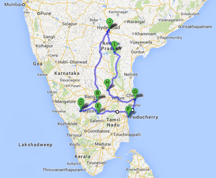 Pondicherry Trip Map 